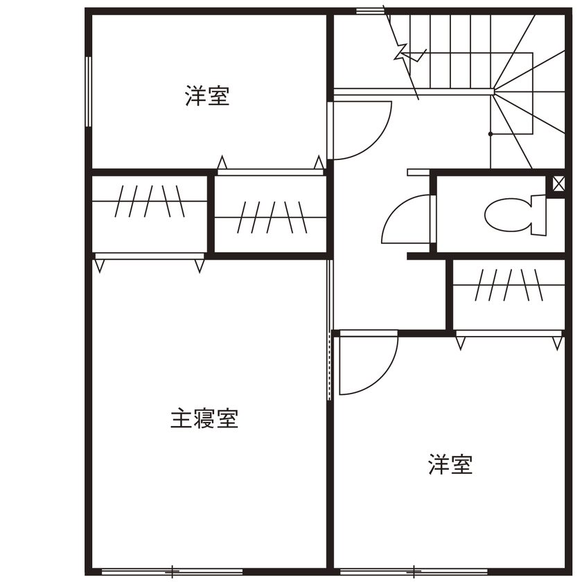 2階にLDKを置いた3階建ての間取り図(3階)