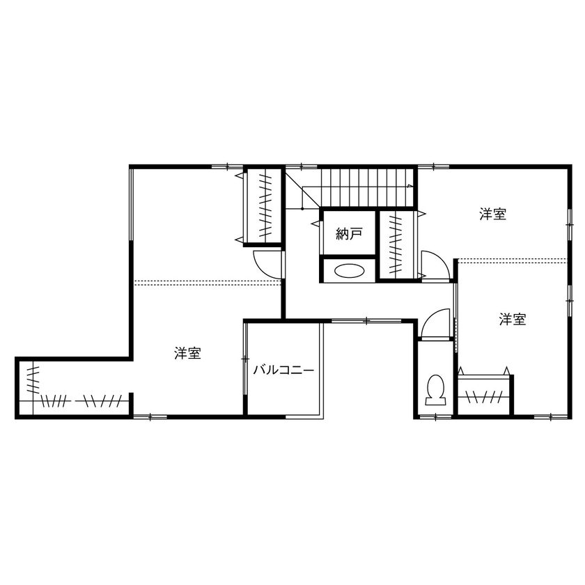 中庭のある2階建ての間取り図(2階)